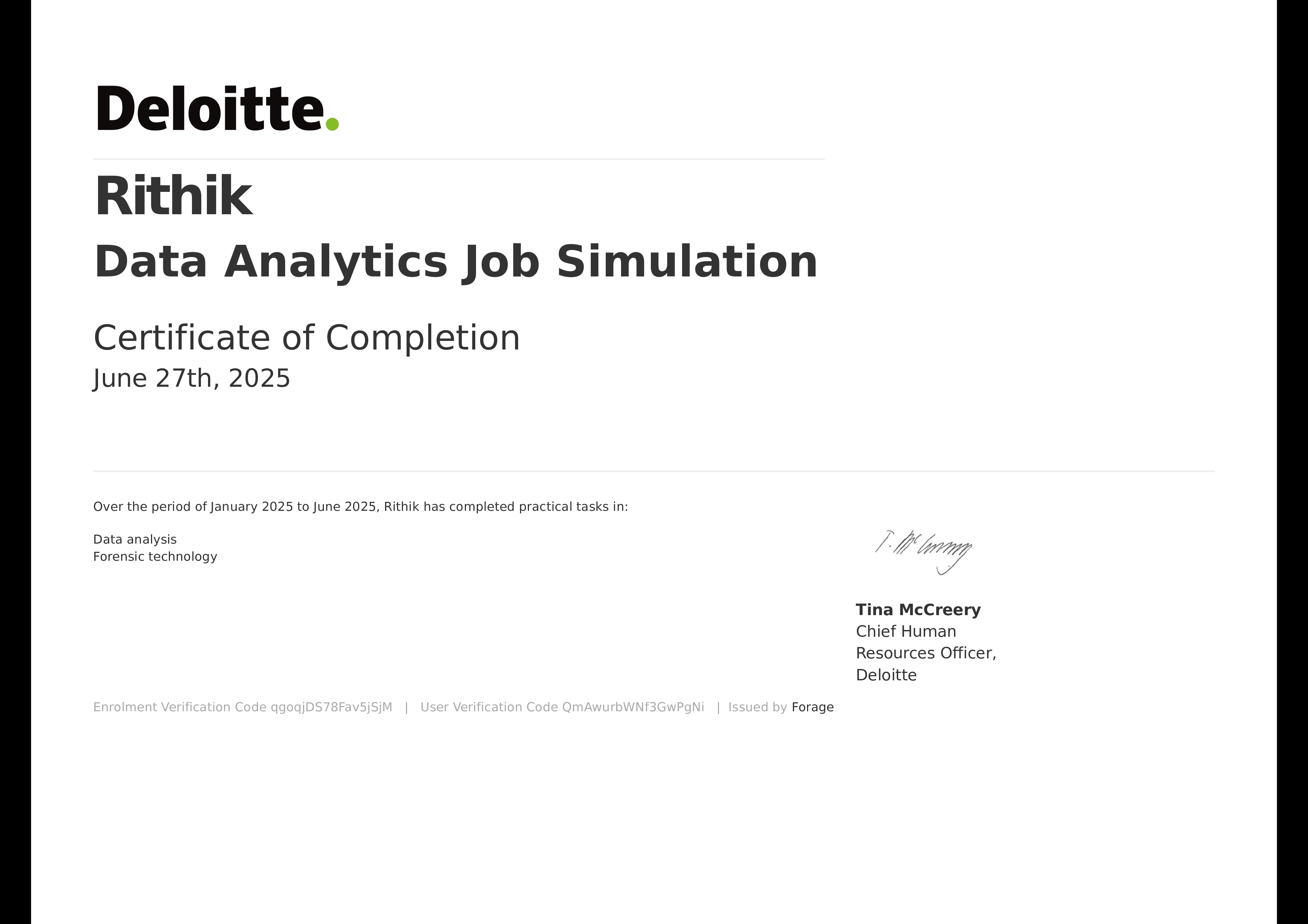Deloitte Internship Certificate